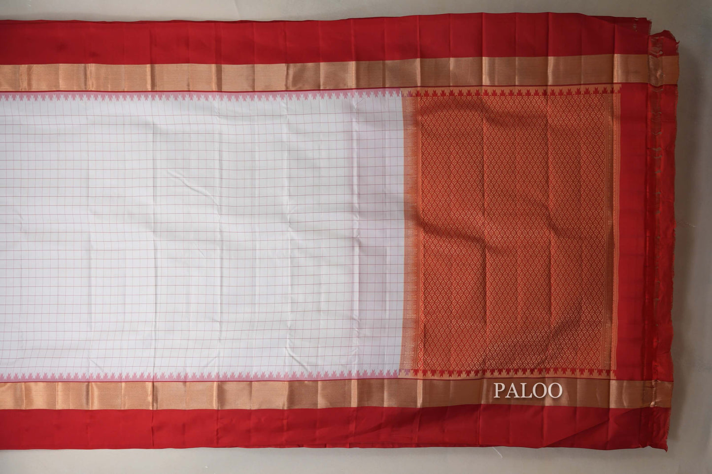 White with Tomato Red Borders Light Weight Kanchipuram Silk Saree SS8788