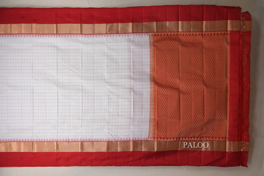 White with Tomato Red Borders Light Weight Kanchipuram Silk Saree SS8788