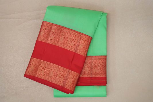 Mint Green with Bright Red Borders Soft Silk Saree