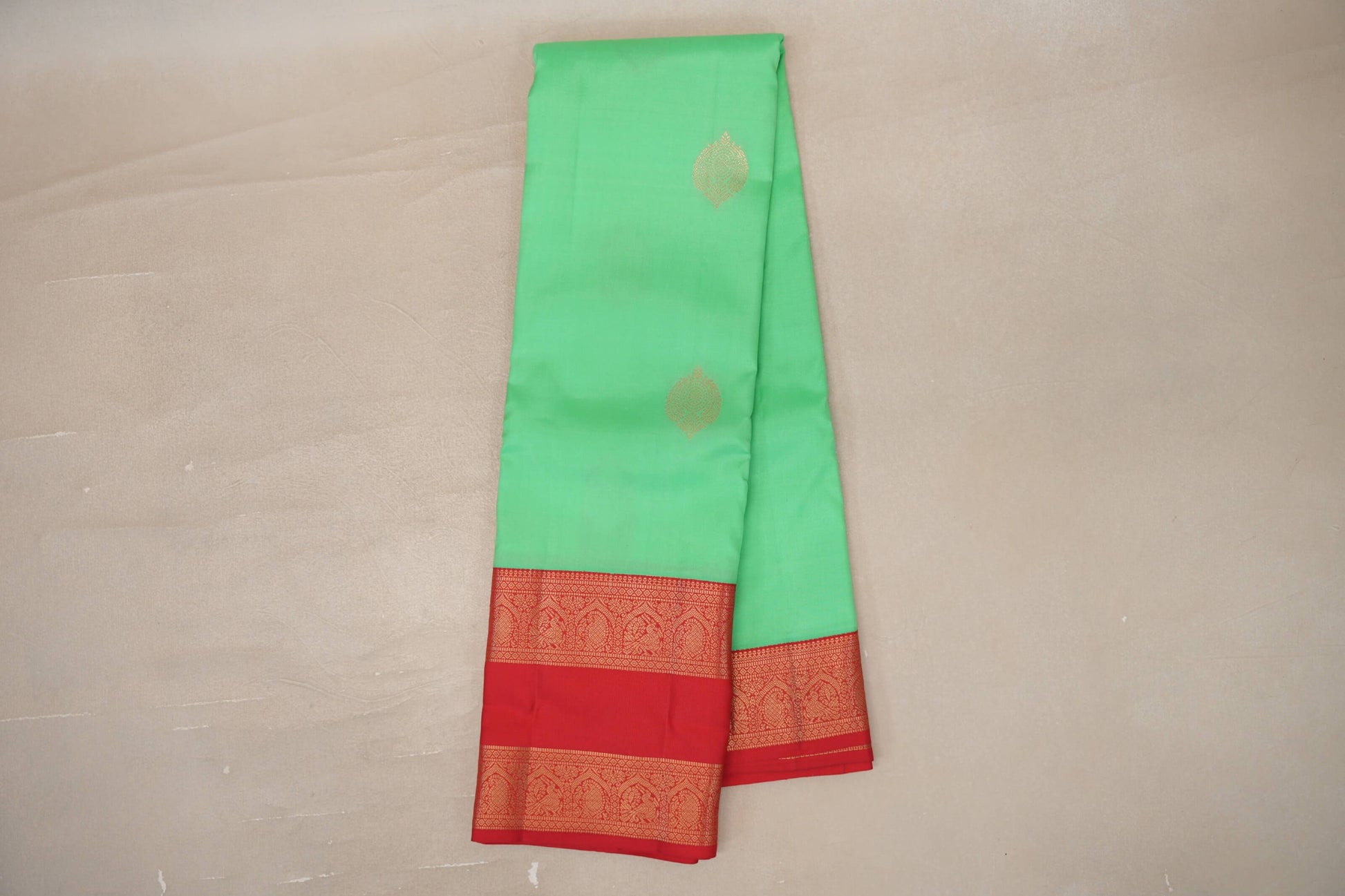 Online Mint Green with Bright Red Borders Soft Silk Saree