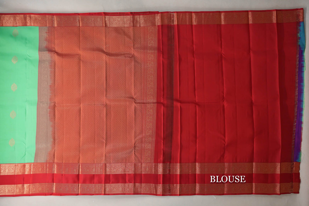 Mint Green with Bright Red Borders Soft Silk Saree blouse