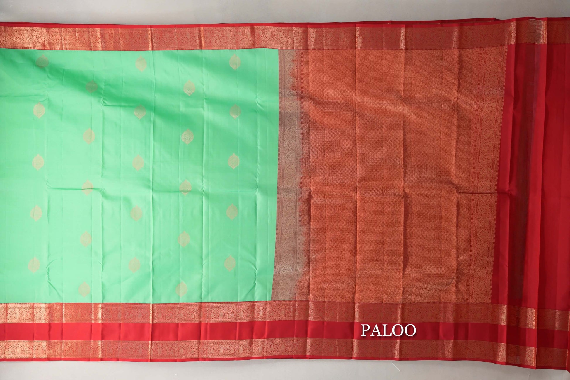 Mint Green with Bright Red Borders Soft Silk Saree paloo