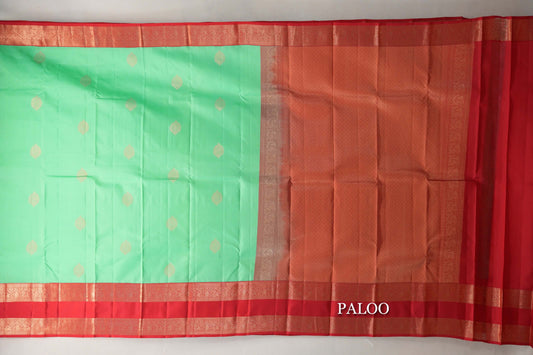 Mint Green with Bright Red Borders Soft Silk Saree paloo