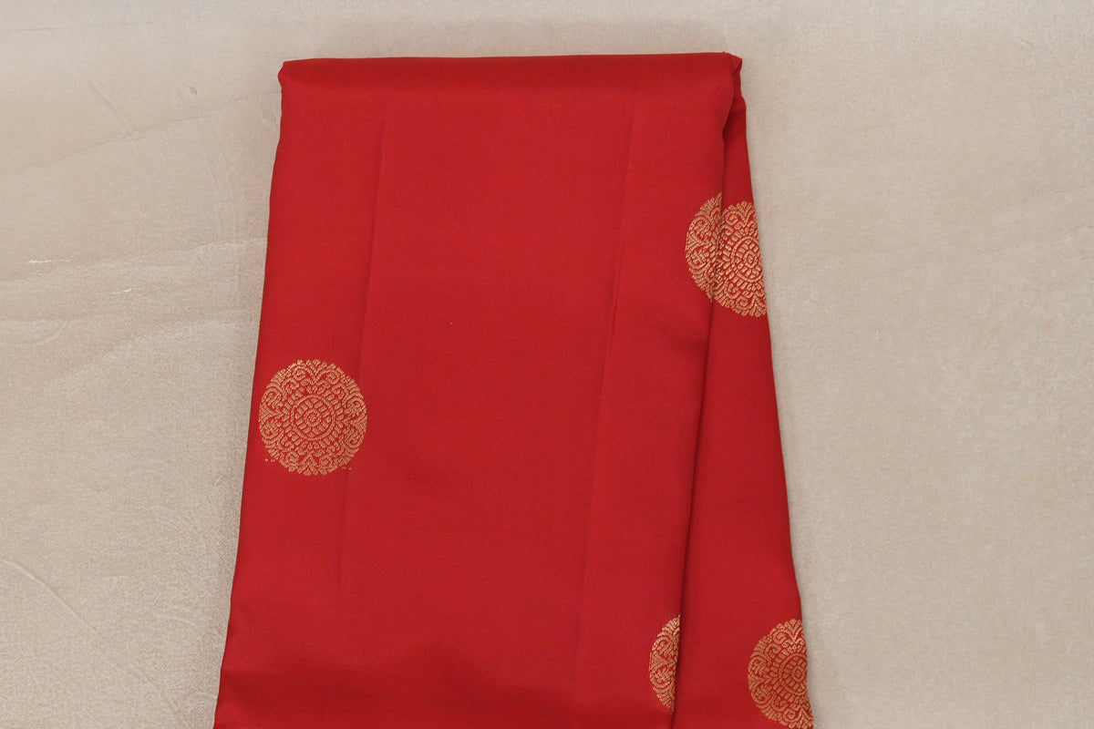 Tomato Red with Indigo Borders Soft Silk Saree body