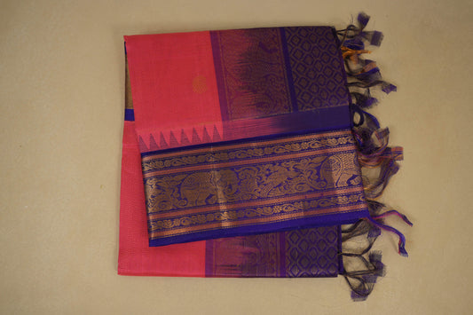 Pinkish orange vintage silk cotton saree
