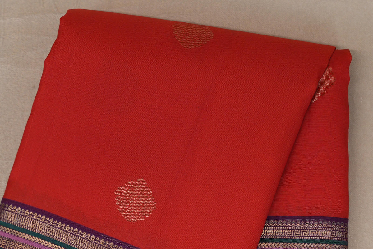 Tomato Red with Deep Purple Borders Soft Silk Saree body