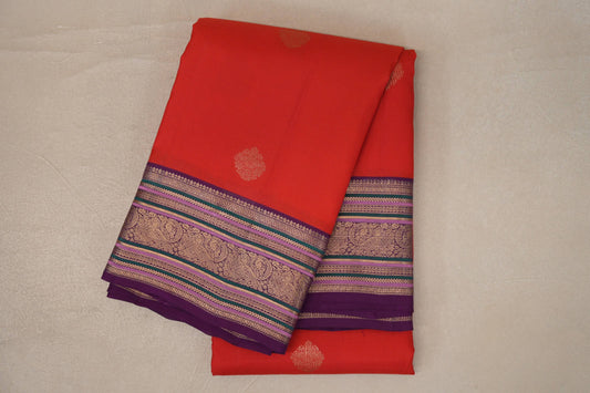 Tomato Red with Deep Purple Borders Soft Silk Saree