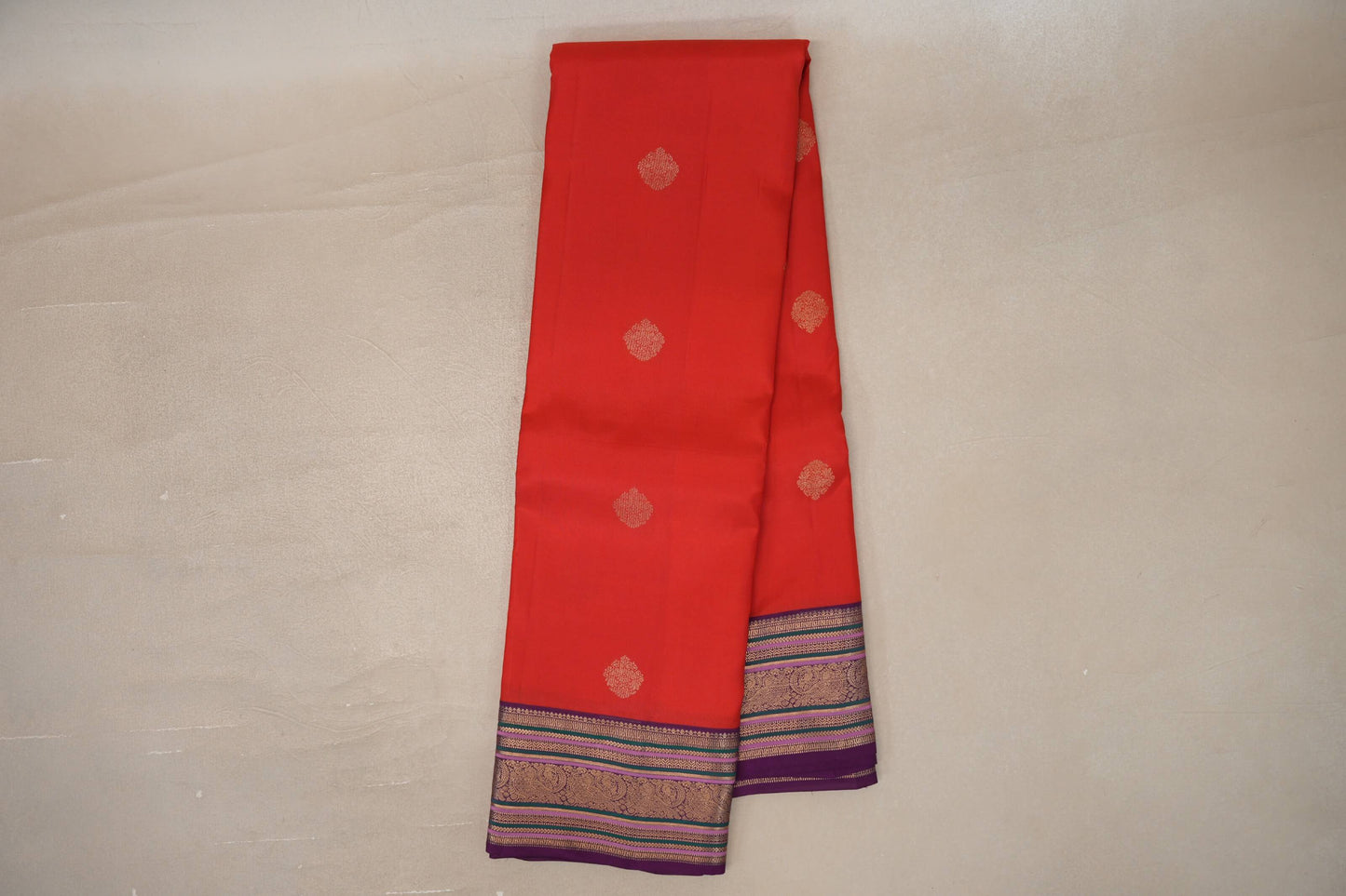 Online Tomato Red with Deep Purple Borders Soft Silk Saree