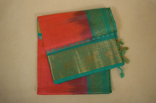 Peach pink vintage silk cotton saree