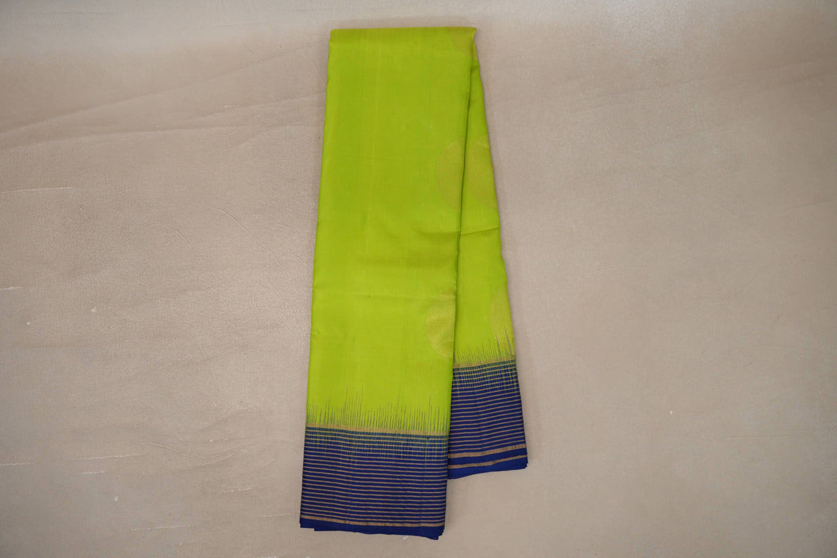 Online Bright Parrot Green with Deep Blue Borders Soft Silk Saree