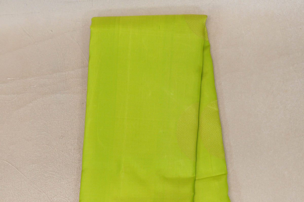 Bright Parrot Green with Deep Blue Borders Soft Silk Saree body