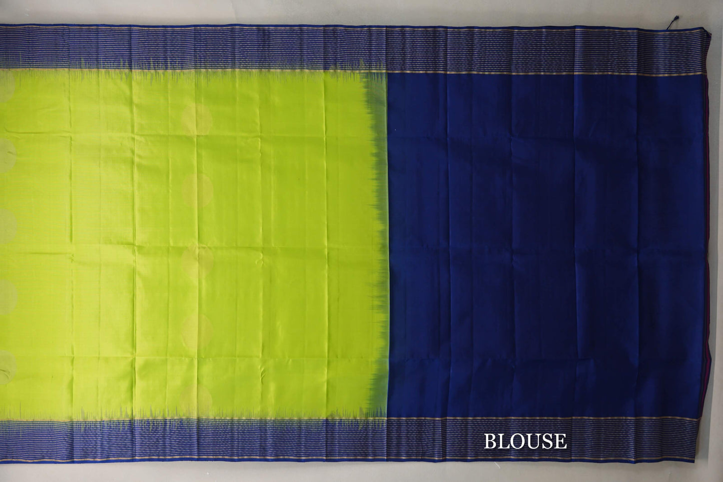 Bright Parrot Green with Deep Blue Borders Soft Silk Saree blouse