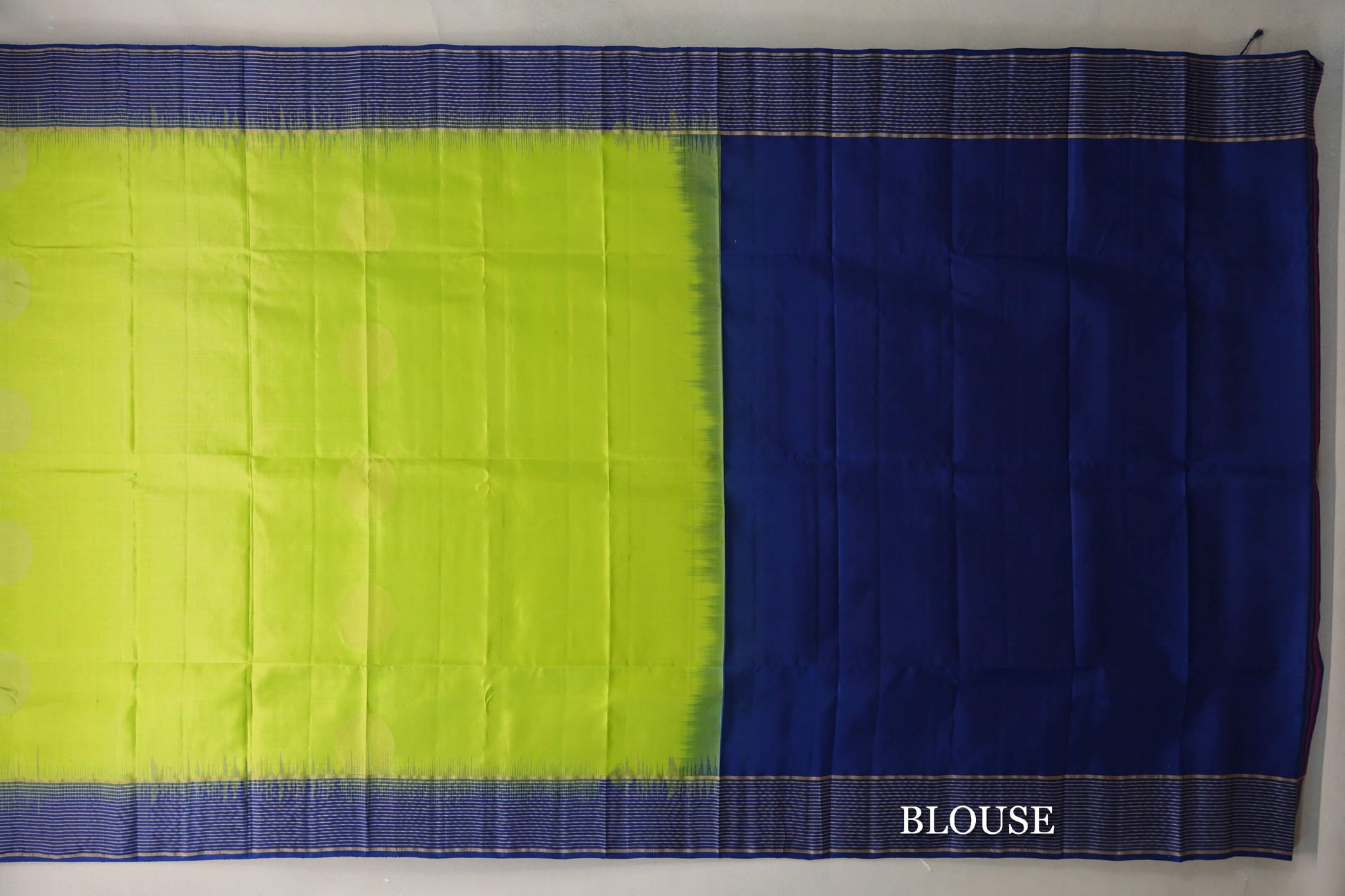 Bright Parrot Green with Deep Blue Borders Soft Silk Saree blouse