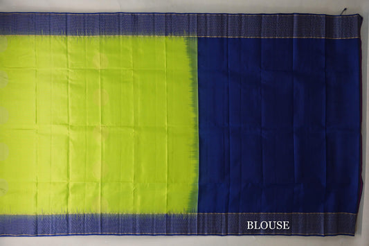 Bright Parrot Green with Deep Blue Borders Soft Silk Saree blouse