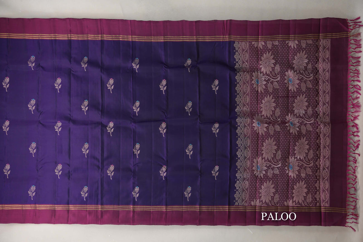 Deep Violet Purple with Deep Magenta Borders Soft Silk Saree paloo