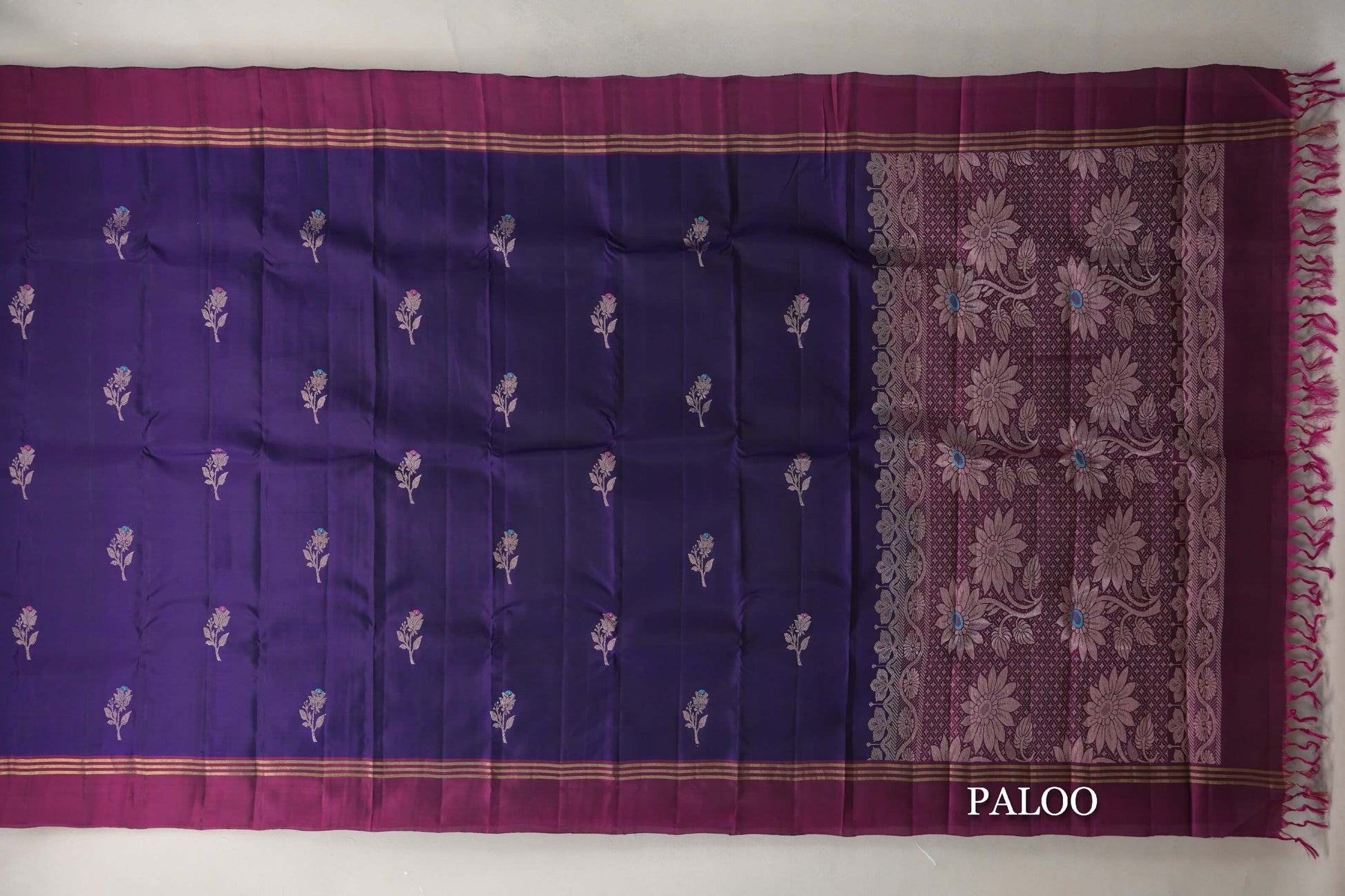 Deep Violet Purple with Deep Magenta Borders Soft Silk Saree paloo