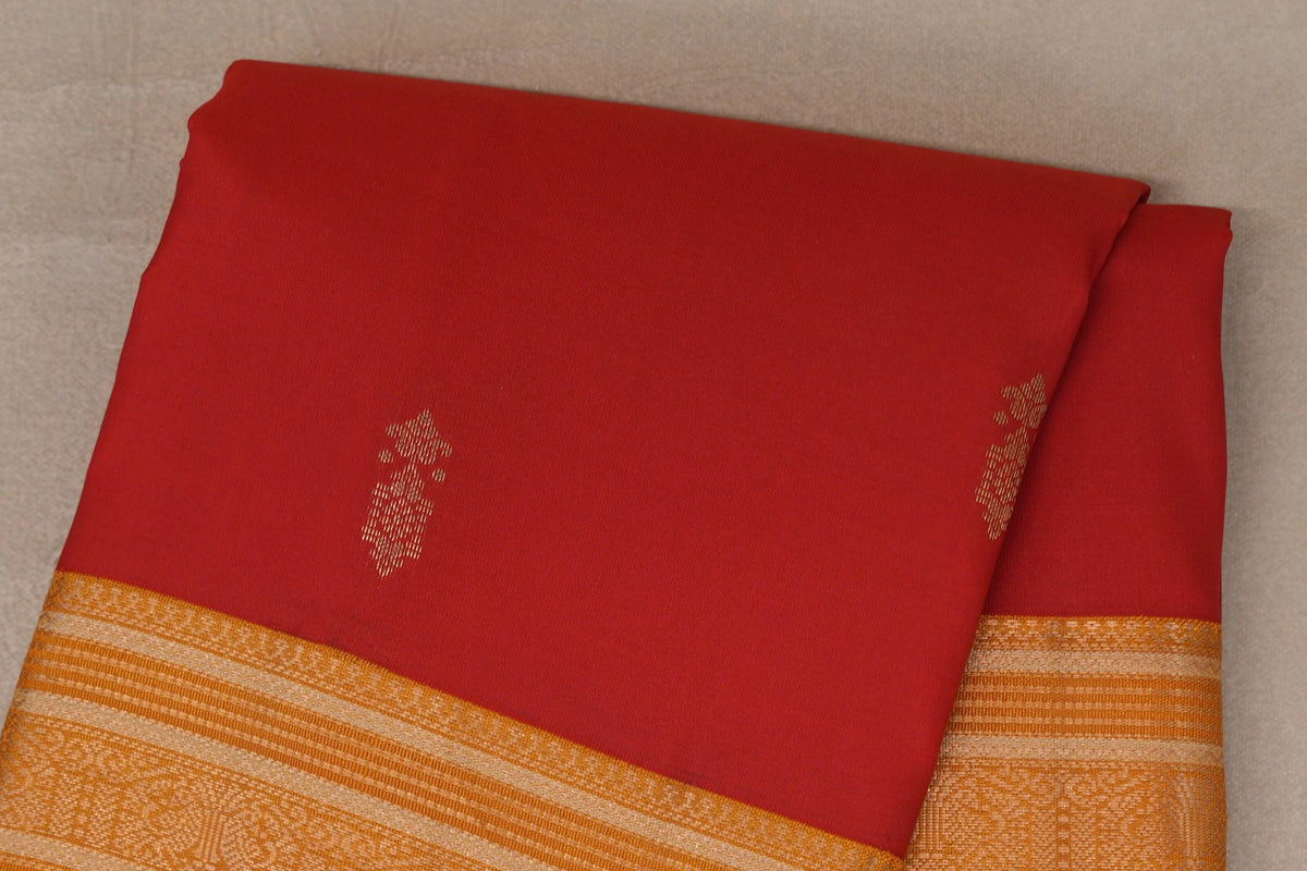 Bright Red with Mustard Borders Soft Silk Saree body