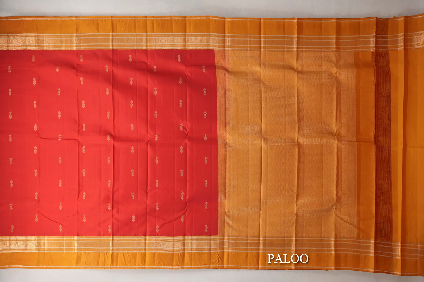 Bright Red with Mustard Borders Soft Silk Saree paloo
