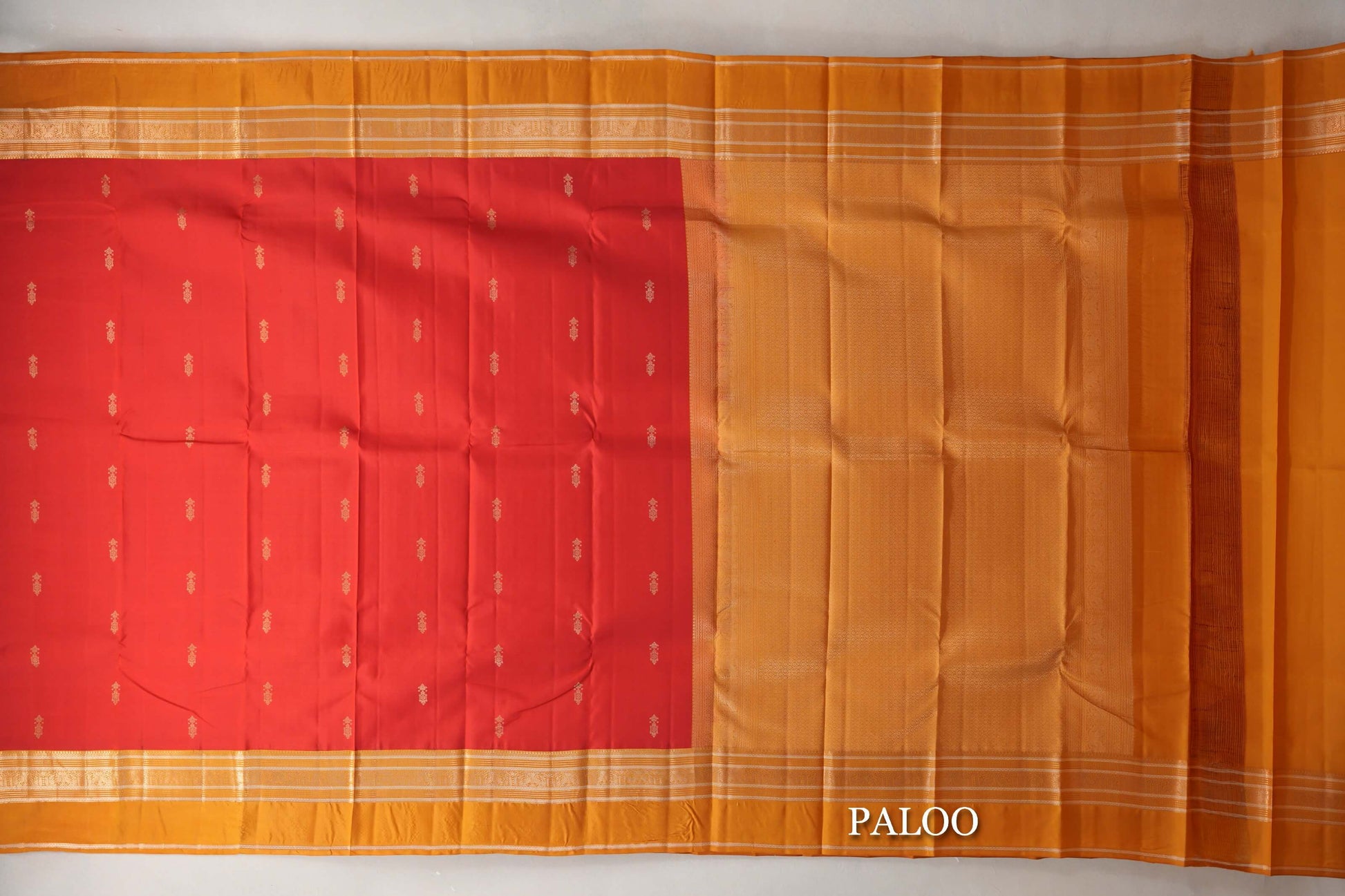 Bright Red with Mustard Borders Soft Silk Saree paloo