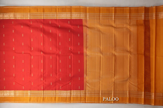 Bright Red with Mustard Borders Soft Silk Saree paloo