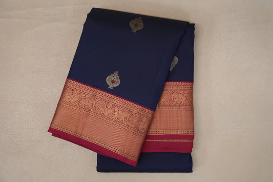 Deep Blue with Rani Pink Borders Soft Silk Saree