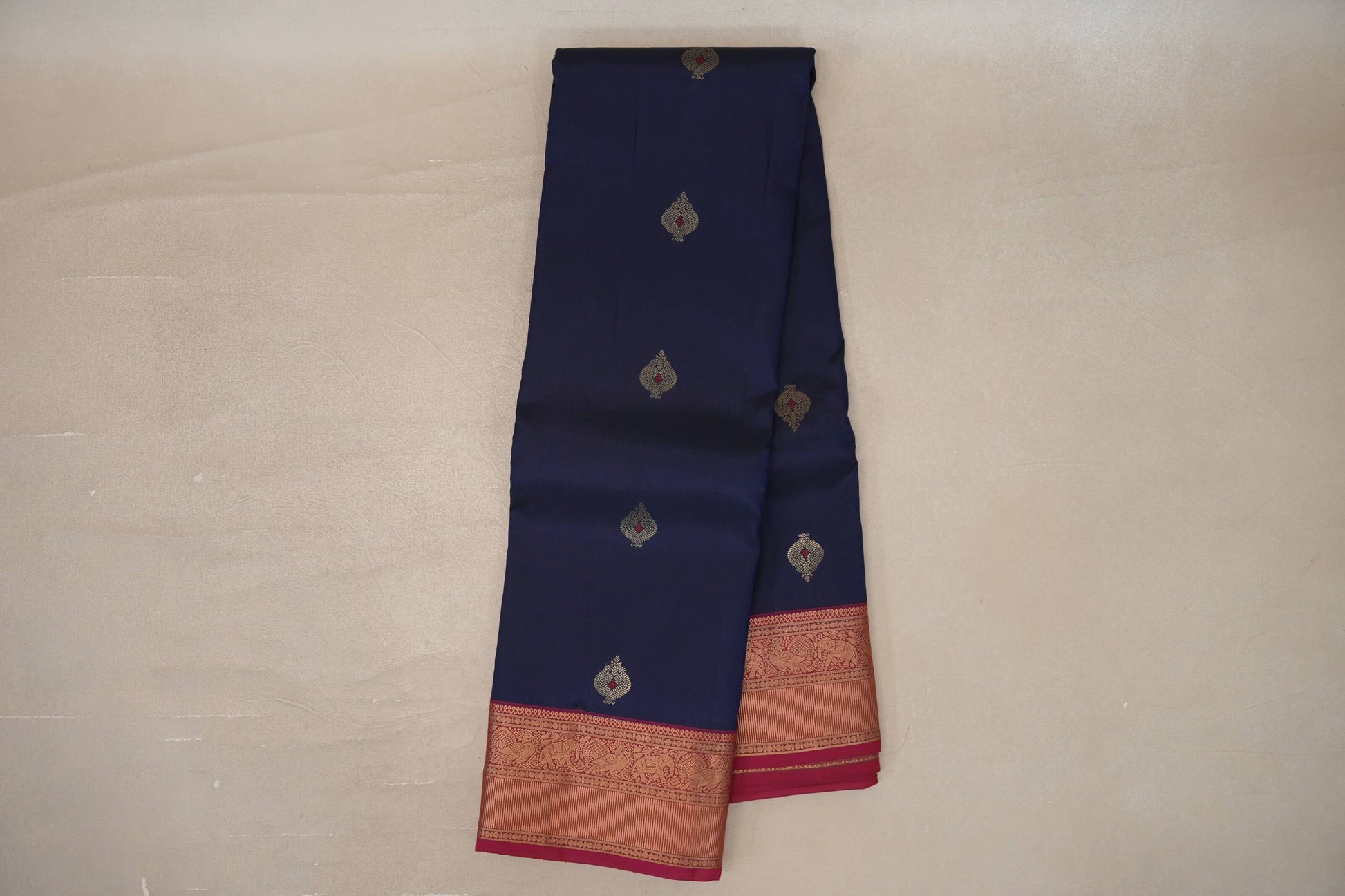 Online Deep Blue with Rani Pink Borders Soft Silk Saree