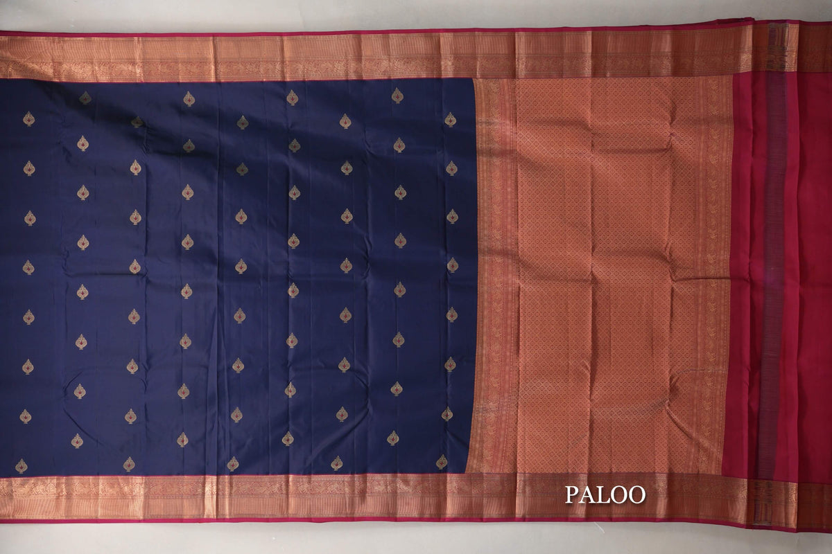 Deep Blue with Rani Pink Borders Soft Silk Saree paloo