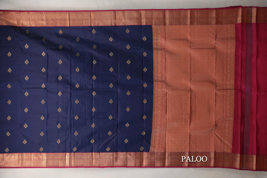 Deep Blue with Rani Pink Borders Soft Silk Saree paloo