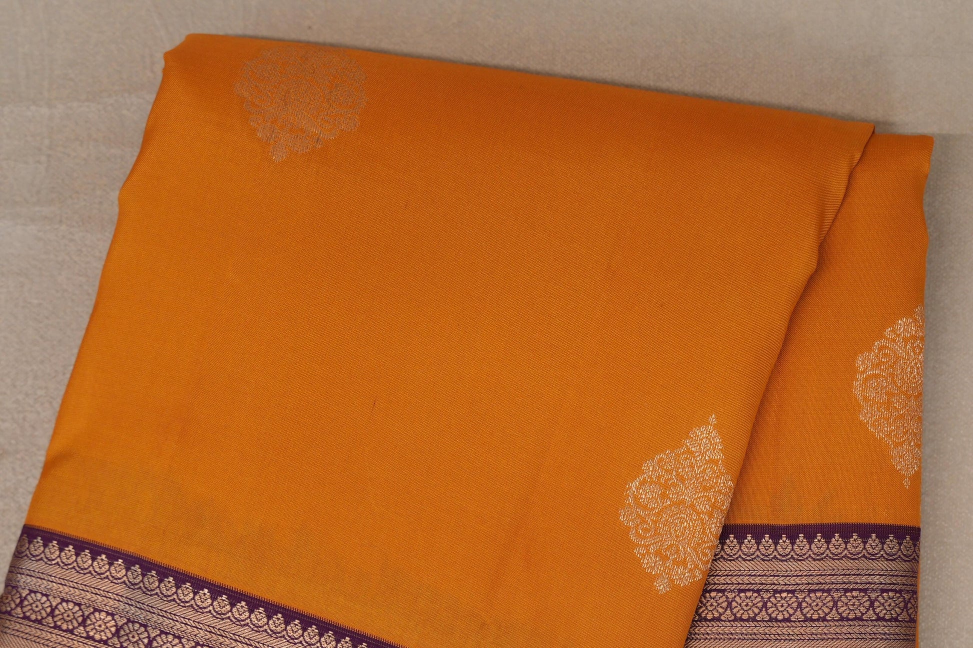 Mango Orange with Deep Purple Borders Soft Silk Saree body