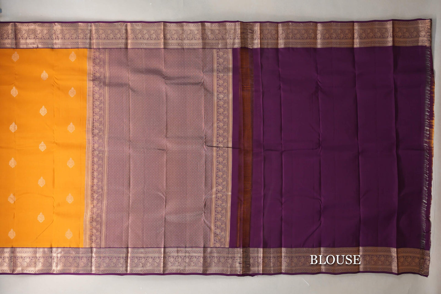 Mango Orange with Deep Purple Borders Soft Silk Saree blouse