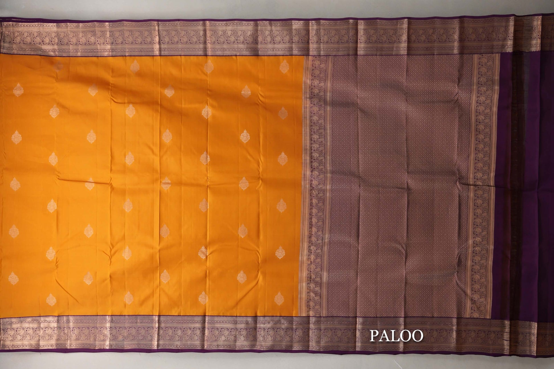 Mango Orange with Deep Purple Borders Soft Silk Saree paloo