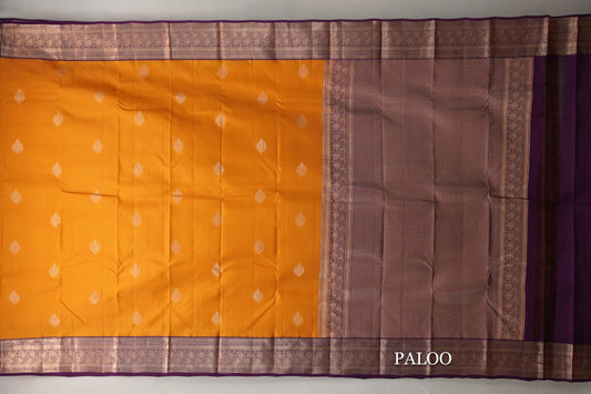 Mango Orange with Deep Purple Borders Soft Silk Saree paloo