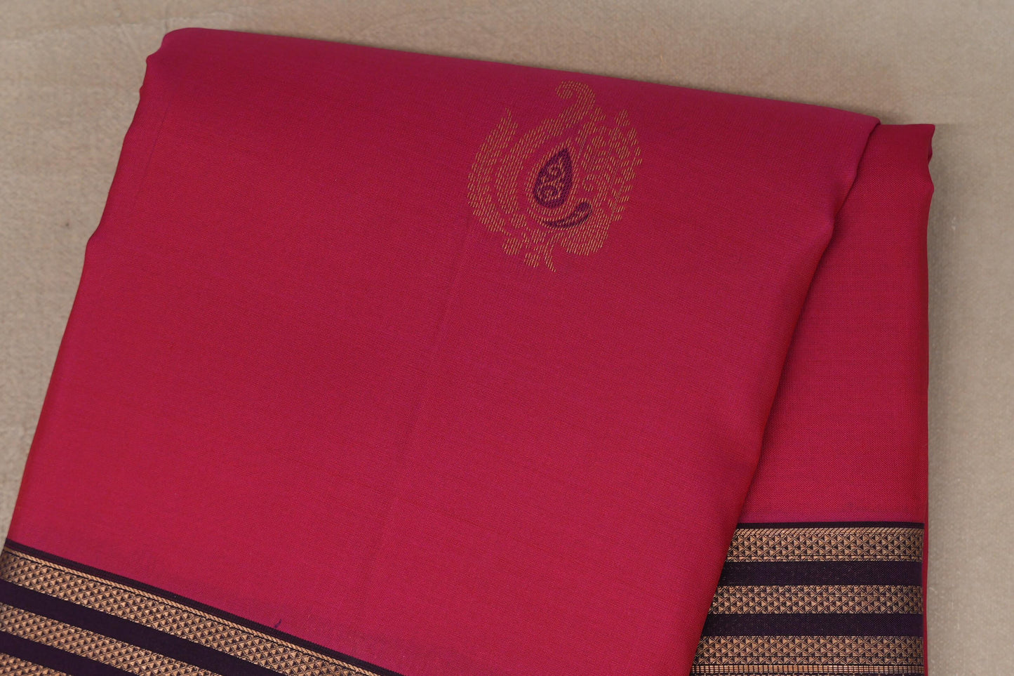 Bright Rani Pink with Deep Purple Borders Soft Silk Saree body