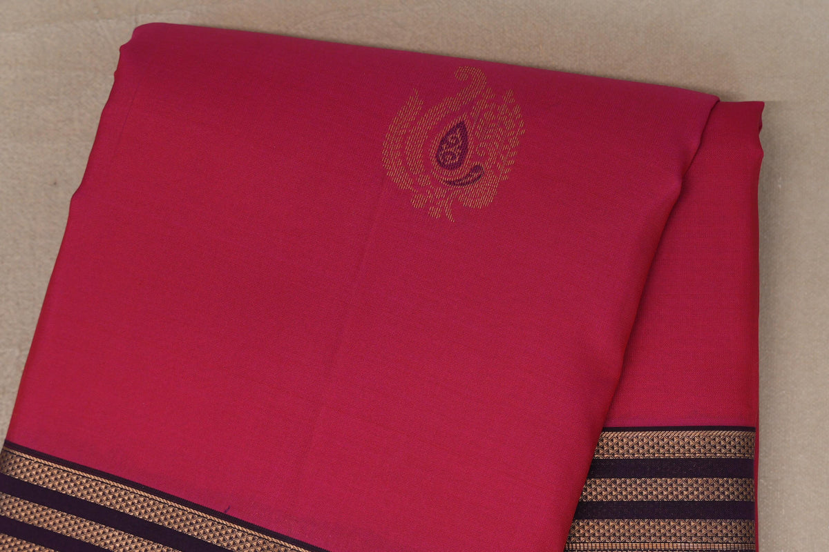 Bright Rani Pink with Deep Purple Borders Soft Silk Saree body