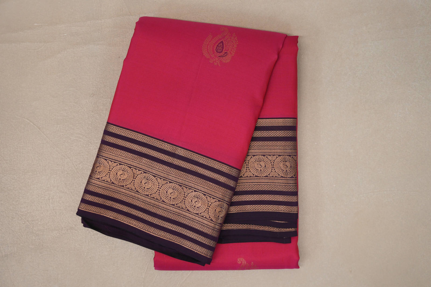 Bright Rani Pink with Deep Purple Borders Soft Silk Saree