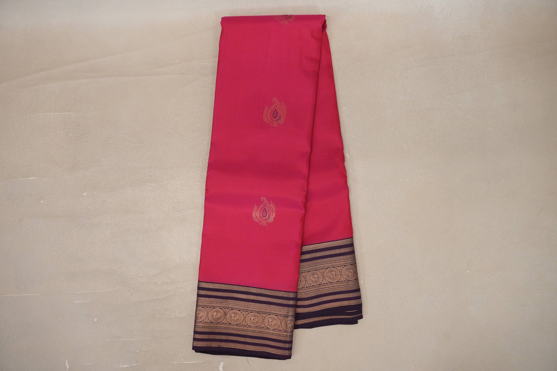 Online Bright Rani Pink with Deep Purple Borders Soft Silk Saree