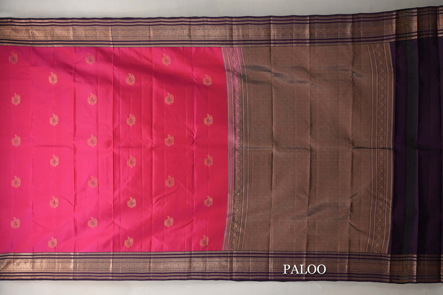 Bright Rani Pink with Deep Purple Borders Soft Silk Saree paloo
