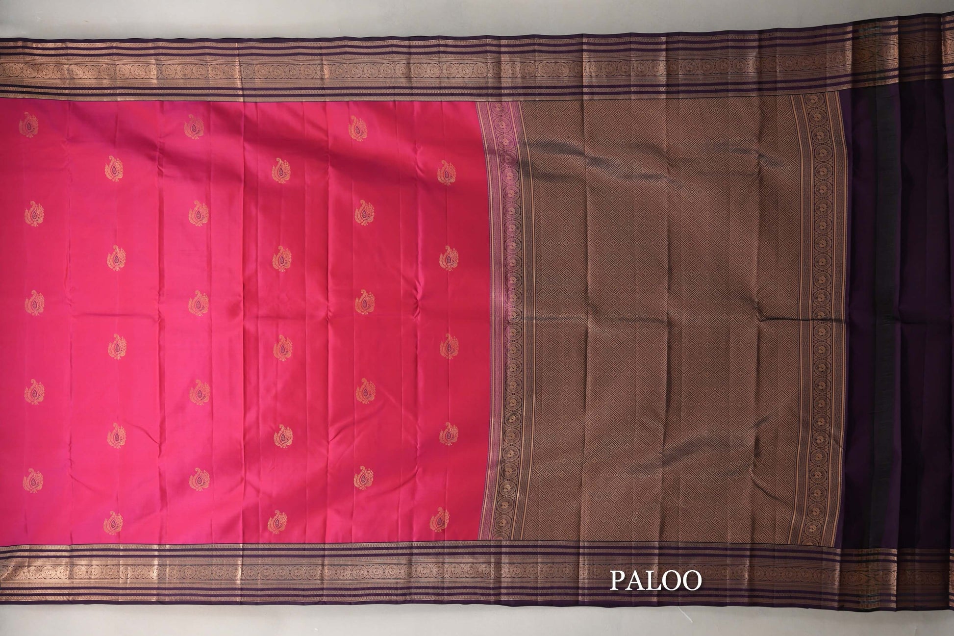 Bright Rani Pink with Deep Purple Borders Soft Silk Saree paloo
