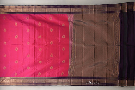 Bright Rani Pink with Deep Purple Borders Soft Silk Saree paloo