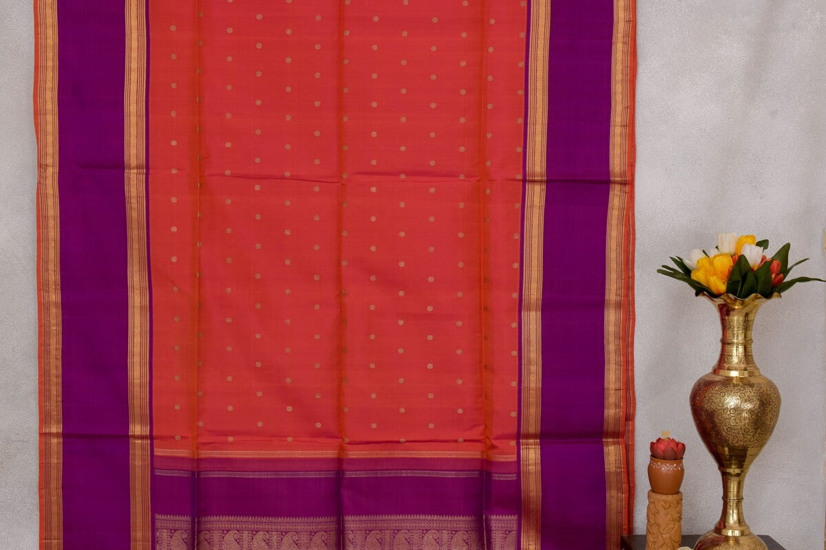 Dual tone of pink and orange Rettai Pettu Kanjivaram Silk Saree RB002