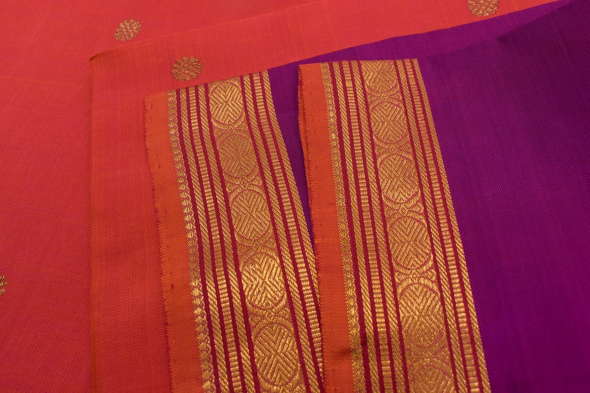 Dual tone of pink and orange Rettai Pettu Kanjivaram Silk Saree RB002
