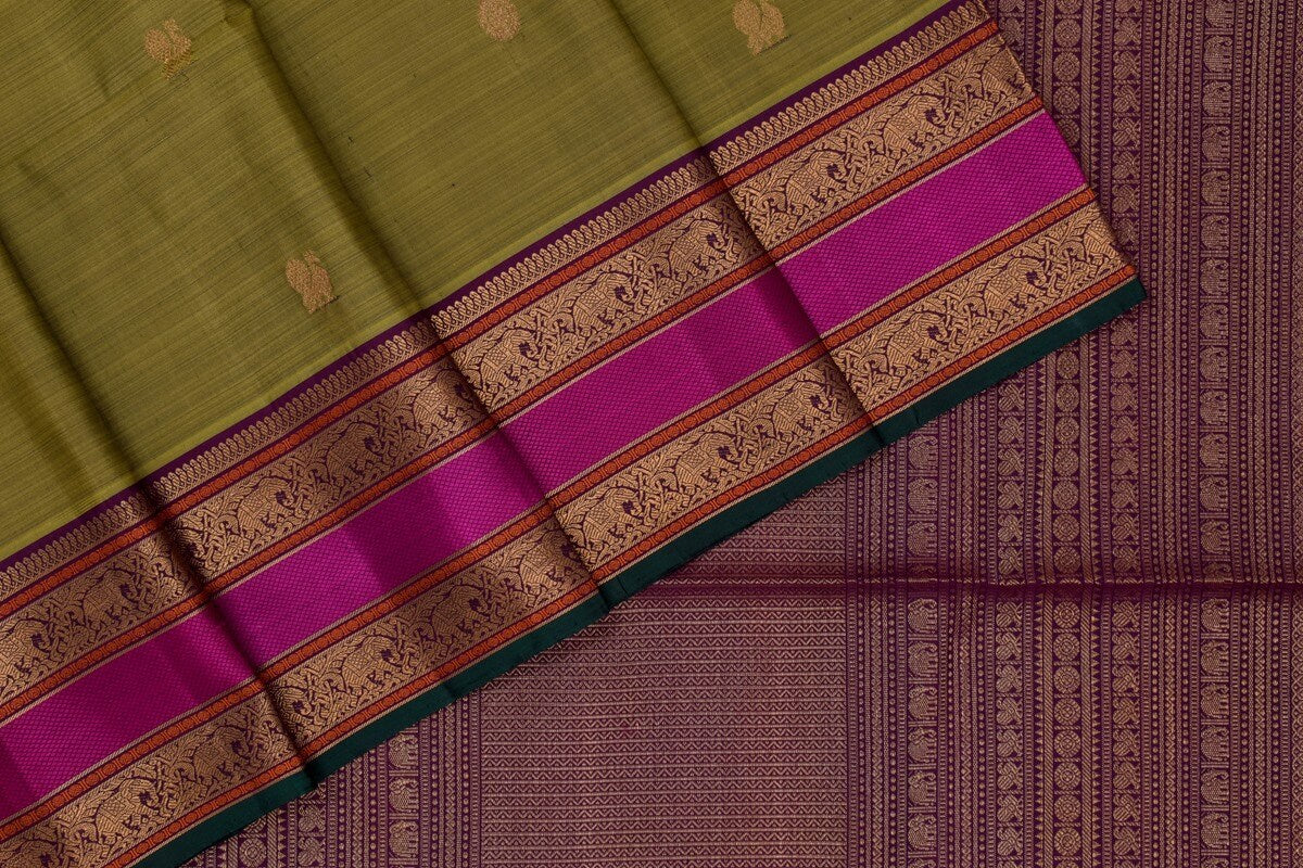 Dual tone of light green and black Rettai Pettu Kanjivaram Silk Saree RB004