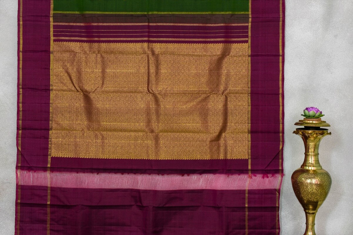 Deep Green Rettai Pettu Kanjivaram silk saree SS3962
