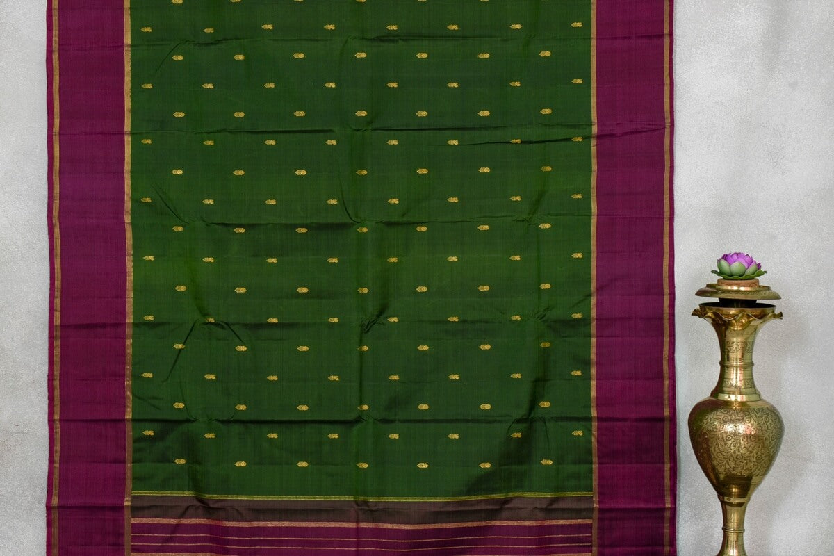 Deep Green Rettai Pettu Kanjivaram silk saree SS3962