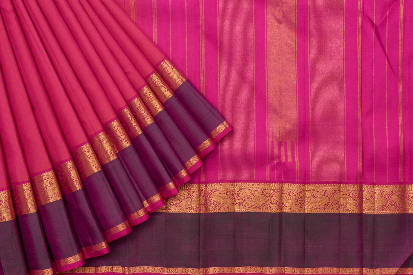 Dual tone pinkish orange Rettai Pettu Kanjivaram Silk Saree SS5266