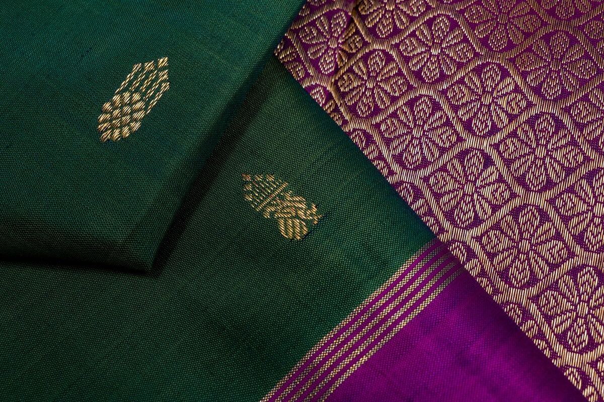Deep Green Rettai Pettu Kanjivaram silk saree SS3962