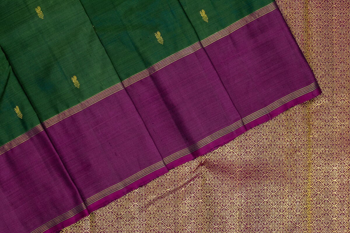 Deep Green Rettai Pettu Kanjivaram silk saree SS3962