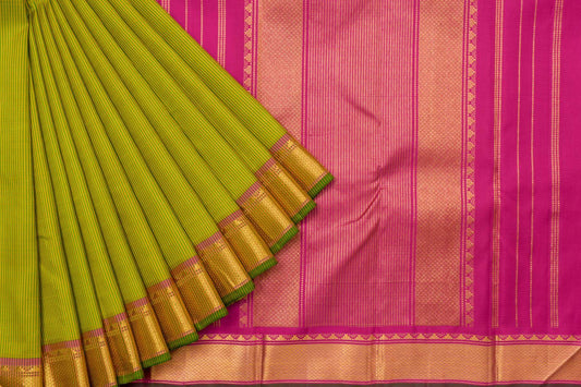 Green and yellow micro checks Kanjivaram Silk Saree SS5574