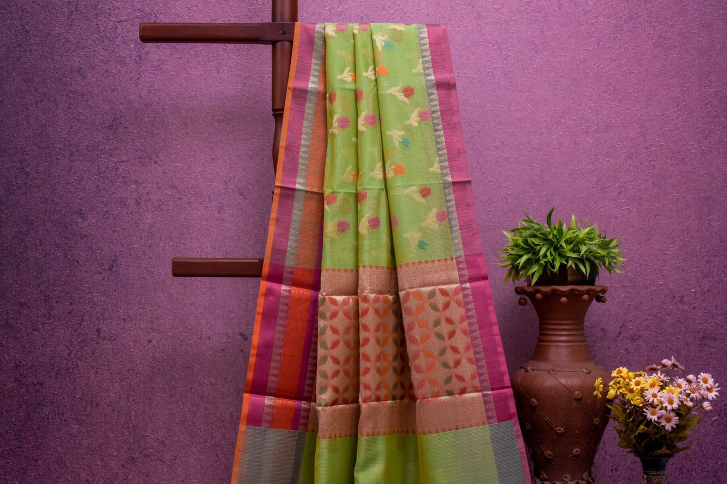 Light green Banarasi cotton saree SS5073