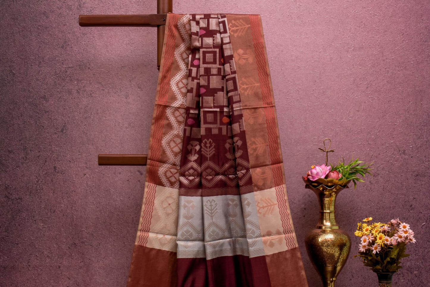 Maroon Banarasi cotton saree SS5096